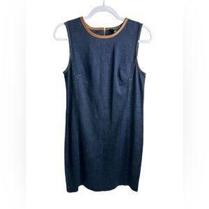 Lauren Ralph Lauren Denim Dark Wash Sheath Dress Sheep Leather Trim Size 4